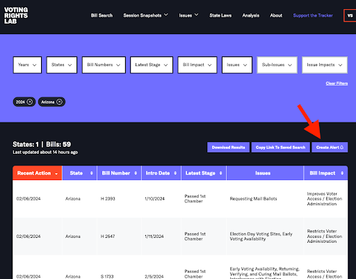 You can create an alert in a bill profile or on the top of your search ...